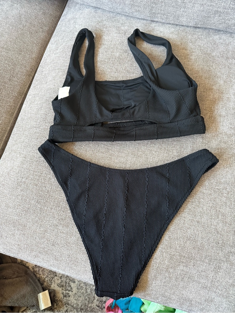 aerie Black Textured Two-Piece Bikini Set - Picture 4 of 5